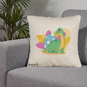 Perna Personalizata Dinozaur cu Ou Pastelat, 40x40 cm, Bej Canapea, Husa Detasabila, Perna Inclusa, BEKZ®