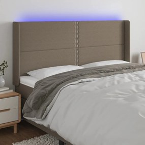 3123926 vidaXL Tăblie de pat cu LED, gri taupe, 183x16x118/128 cm, textil
