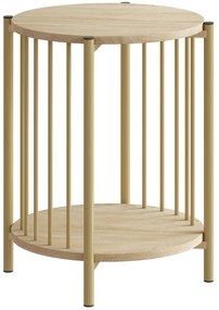 HOMCOM Masa laterală, masă de cafea cu 2 nivele cu raft de depozitare și cadru din oțel, Ø 41 x 49 cm efect lemn natural | Aosom Romania