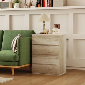 HOMCOM Comodă 4 sertare mobilier de depozitare design minimalist fără mânere 60 x 40 x 80 cm natural | Aosom Romania