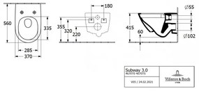 Set vas WC rimless suspendat, Villeroy&amp;Boch Subway 3.0, cu capac inchidere lenta si rezervor Geberit Duofix Sigma UP320