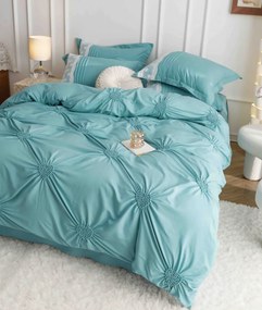 Lenjerie pat dublu, Inimi Brodate, 6 Piese, Finet Premium - Verde deschis