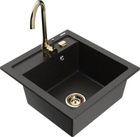 Mexen Vito chiuvetă de bucătărie din granit cu 1 cuvă cu baterie Telma, negru/auriu metalizat - 6503-75-670200-50
