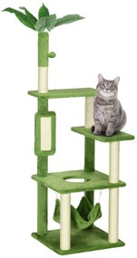 PawHut Copac Pisici 142cm cu Hamac Stâlp Zgârieturi Minge Verde 49x49x142cm | Aosom Romania