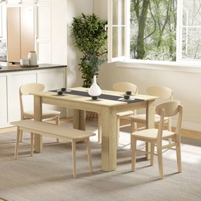HOMCOM Masă de dining pentru 6 persoane din lemn aspect natur și negru, dim. 140L x 90l x 75H cm | Aosom Romania