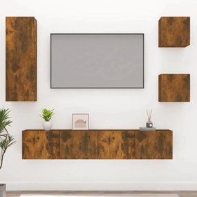 3114443 vidaXL Set dulapuri TV, 5 piese, stejar fumuriu, lemn prelucrat