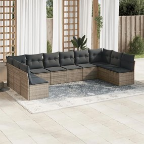 3218090 vidaXL Set mobilier de grădină cu perne, 10 piese, gri, poliratan