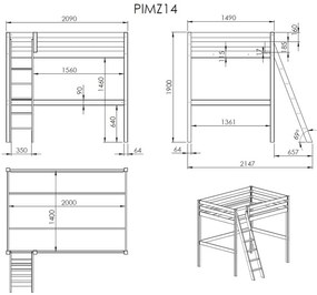 Pat pentru copii cu scară Vipack Pino, 140 x 200 cm, alb