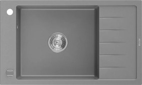 Mexen Elias chiuvetă de granit cu o cuvă și scurgător 795 x 480 mm, gri, sifon crom - 6511791005-71