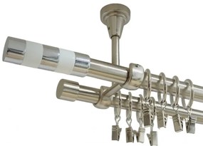 Galerie dubla cilindru alb prindere tavan 19 mm inox (Alege marime: 200 cm)