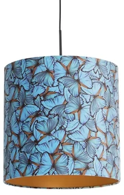 Lampă suspendată cu abajur din catifea cu fluturi aurii 40 cm - Combi