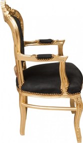 Fotoliu stil francez Ludovic al XVI-lea din lemn masiv de fag, negru, foita de aur