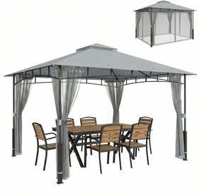 Outsunny Cort pentru Grădină cu Acoperiș Dublu Foișor cu Pereți din Plasă UPF50+ pentru Exterior Terasă 360x300x275 cm Gri | Aosom Romania