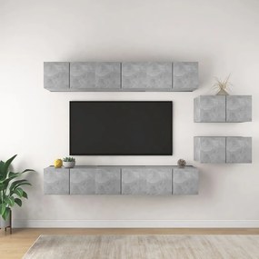 Set dulapuri TV, 8 piese, gri beton, PAL 8, Gri beton, 60 x 30 x 30 cm