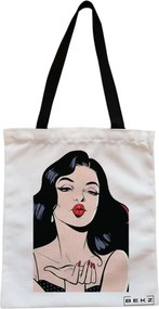 Sacosa de Panza pentru Cumparaturi, Geanta Tote, model Stylish Girl, Cu fermoar, 38x34.5 cm, Alba, BEKZ®