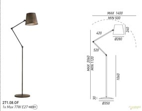 Lampadar, lampa de podea Vintage, Industrial Style cu brat articulat, Reporter 271.08.OF