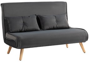 HOMCOM Canapea de dormit de 2 locuri, canapea pat, canapea transformabilă în pat, spătar reglabil, material textil, cadru metalic, Gri | Aosom Romania