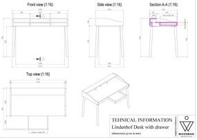 Birou de tip secretaire 60x120 cm Lindenhof – Woodman