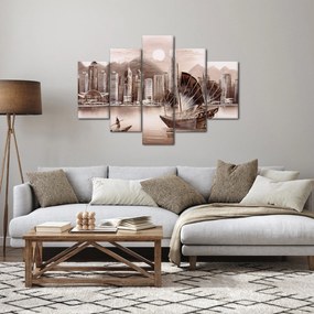 Tablou - Victoria Harbour, Hong Kong, efect sepia (150x105 cm)
