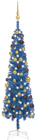 Set pom de Craciun subtire cu LED-uri si globuri, albastru, 150 cm 1, albastru si auriu, 150 cm