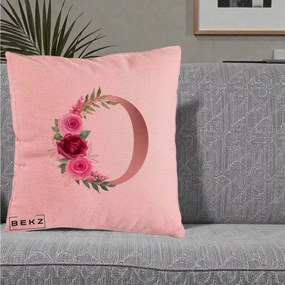 Cadou Personalizat - Perna Personalizata Monograma Rose Gold Litera O, 40x40 cm, Roz, Husa Detasabila, Perna Inclusa, BEKZ®