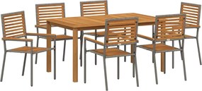 vidaXL Set de masă pentru grădină 7 pcs Gri Lemn Solid de Acacia