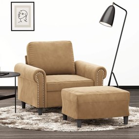 vidaXL Fotoliu canapea cu taburet, maro, 60 cm, catifea