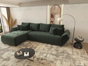 Colțar extensibil dumonde cu ladă de depozitare si sezut confortabil din spuma high-density, Berlin XL Ambience Green 350x185 cm