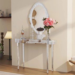 Masa toaleta oglinda, masuta consola, 120 cm, cosmetica machiaj, vanity birou, Argintiu - MAOG3