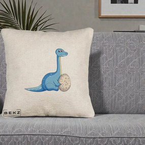 Perna Decorativa Brontosaur cu Ou, 40x40 cm, Bej Canapea, Husa Detasabila, Perna Inclusa, BEKZ®