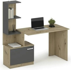 Birou MISO, stejar artisan/gri grafit, PAL laminat, 144x60x142 cm
