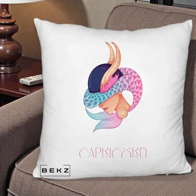 Perna Personalizata Zodiac Capricorn Cowgirl, 40x40 cm, Alb Pufos, Husa Detasabila, Perna Inclusa, BEKZ®