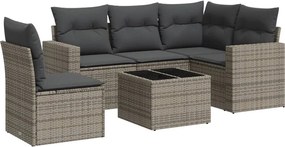 vidaXL Set mobilier grădină cu perne, 6 piese, gri, poliratan
