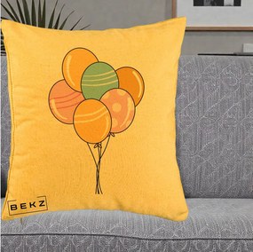 Perna Decorativa Baloane Petrecere, 40x40 cm, Galben, Husa Detasabila, Perna Inclusa, BEKZ®