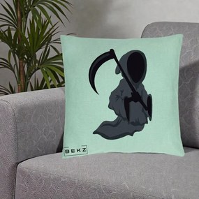 Perna Decorativa Moartea cu Coasa Grim Reaper Halloween, 40x40 cm, Verde Menta, Husa Detasabila, Perna Inclusa, BEKZ®