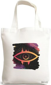 Sacosa de Panza pentru Cumparaturi, Geanta Tote, model Celestial Eye 18, 38x34.5 cm, Alba, BEKZ®
