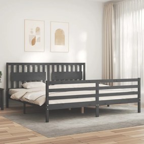 3194333 vidaXL Cadru pat cu tăblie 200x200 cm, gri, lemn masiv