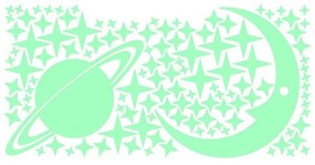 Autocolant fosforescent pentru perete Ambiance Moon and Planets