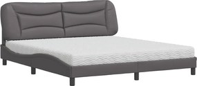 vidaXL Pat cu saltea, Hvar, gri, 180x200 cm, piele ecologică