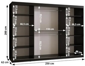 Dulap de haine Riven 2 250 (alb mat + negru mat) (cu oglindă). 1064186