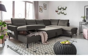Canapea extensibilă din catifea în formă de „U” cu șezlong pe partea dreaptă Miuform Stylish Stan, gri închis
