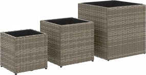 vidaXL Jardiniere de grădină, 3 buc., gri, poliratan