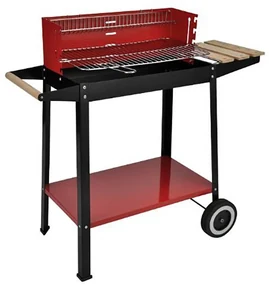 Gratar cu roti, 52x25 cm, negru/rosu, metal/lemn