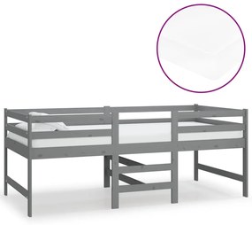 3083716 vidaXL Pat înălțime medie cu saltea, gri, 90x200 cm, lemn masiv pin