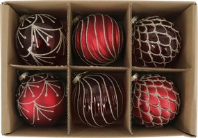 Set 6 globuri de Crăciun vintage din sticlă pictată manual, D8 cm, „Antique Cherry”
