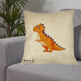 Perna Decorativa T-Rex Portocaliu, 40x40 cm, Crem, Husa Detasabila, Perna Inclusa, BEKZ®