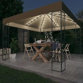 Pavilion cu siruri de lumini LED, gri taupe, 3x3 m, tesatura Gri taupe, 3 x 3 m