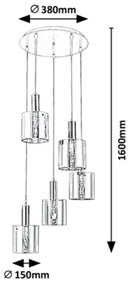 Lustra cu 5 Pendule design modern Donati crom/fumuriu