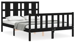 3192205 vidaXL Cadru de pat cu tăblie dublu mic, negru, lemn masiv