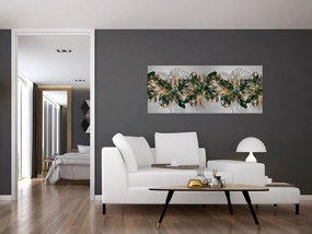 Tablou - Frunze tropicale, Galben - auriu (120x50 cm)